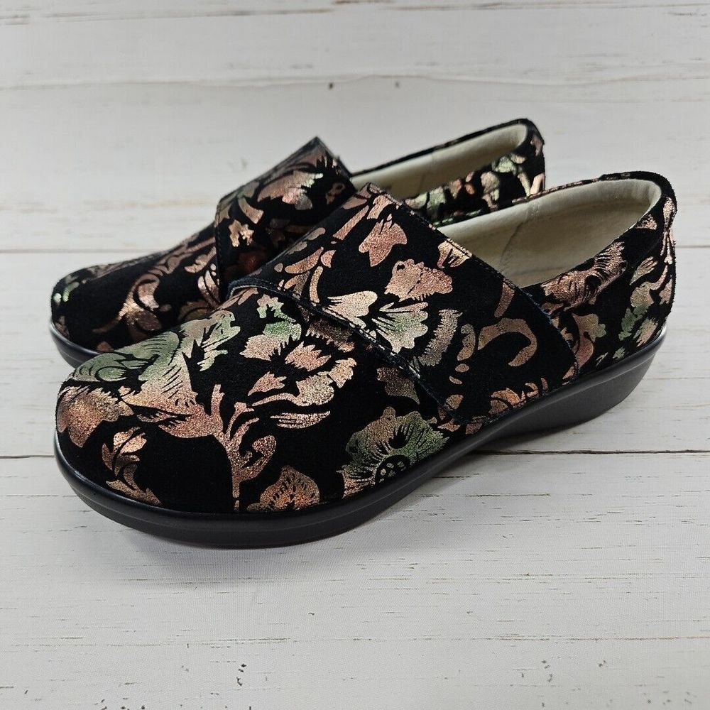 Alegria Lauren Leather Black Floral Comfort Casual Clog LAU-557W EU 38 US‎ 8-8.5